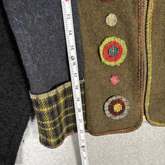Artclothes Cardigan XS Boiled Felted Applique Fuzzy Patchwork Artsy Crafty Wear - Picture 11 of 16